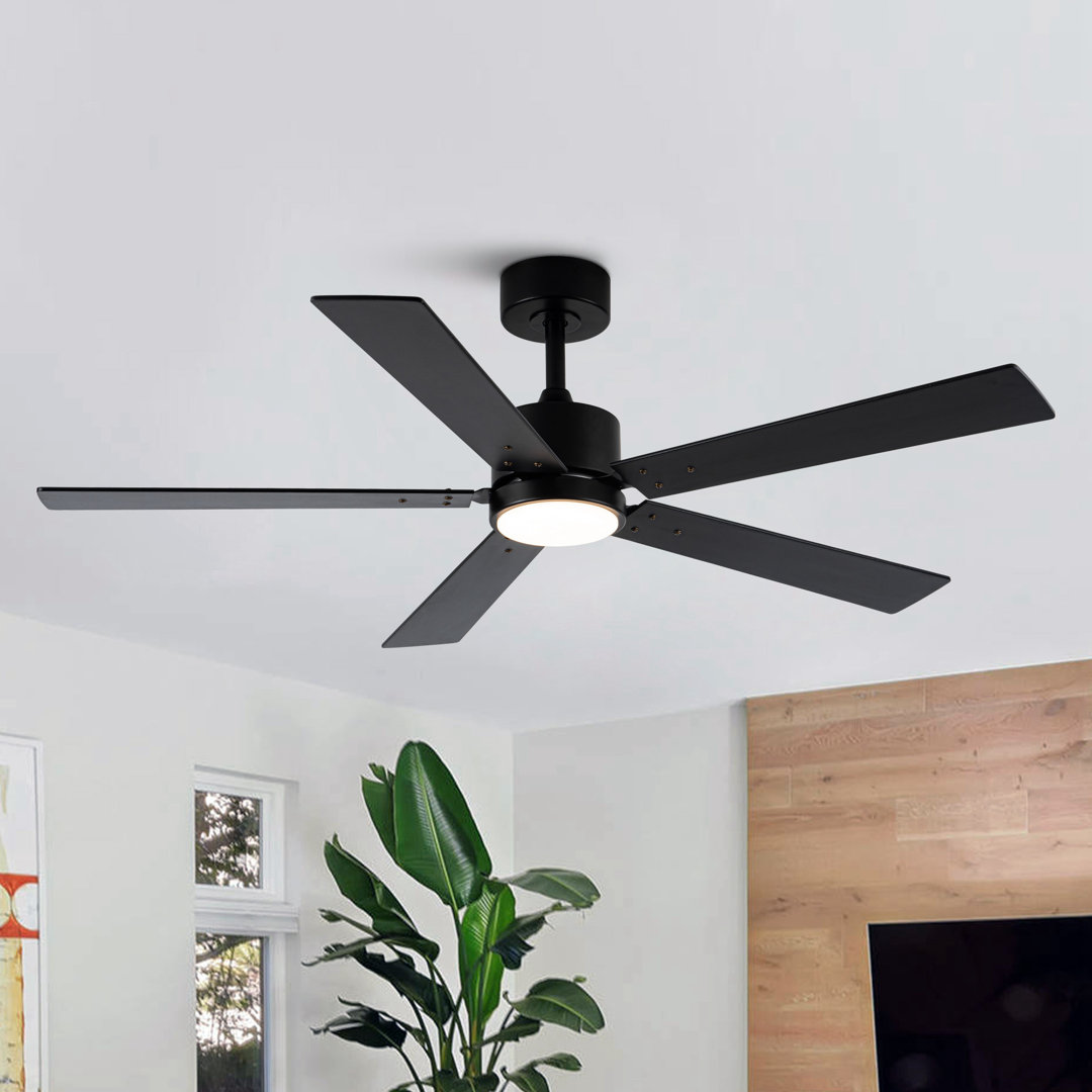 Vaczon 52" 5 - Blade Modern Ceiling Fan with LED Lights and Remote Control, 6 Speeds Reversible DC Motor, 3 Color Lights, Timer, Double-sided Wood Blades